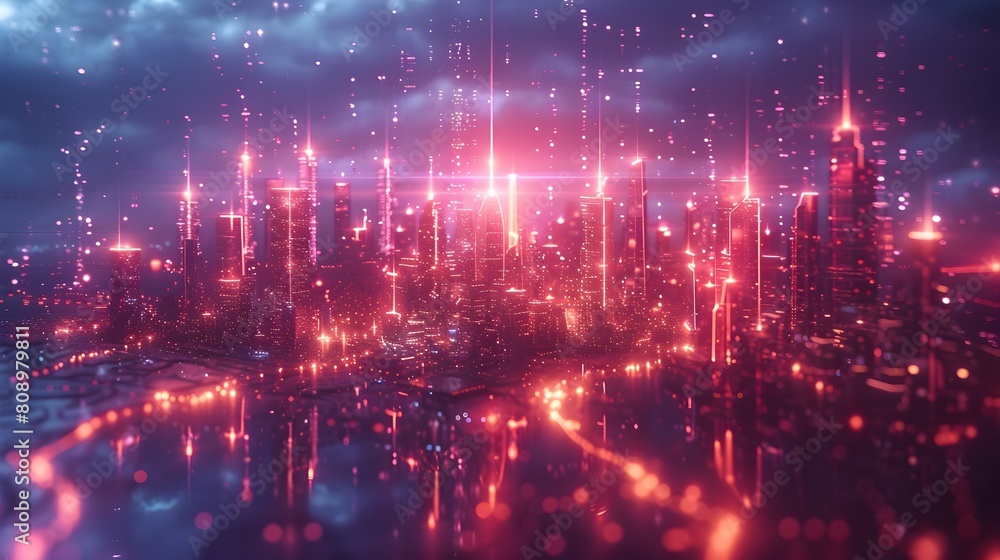Futuristic Neon Cityscape with Glowing Financial Savings and Investment Concepts in a Visionary Celestial Landscape Futuristic Neon Cityscape with Glowing Financial Savings and Investment Concepts in a Visionary Celestial Landscape
