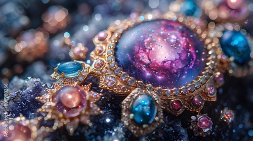 Investor Admiring Nebula-Inspired Jewelry's Celestial Allure and Potential Value
