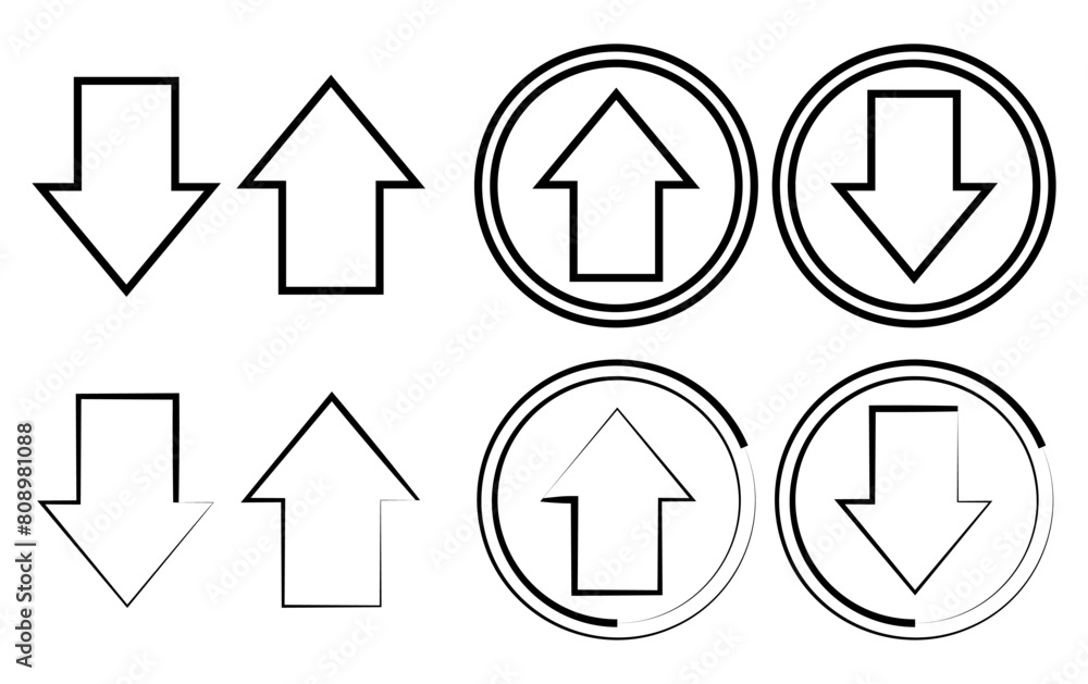 Up and down arrow, Push and Pull round warning direction arrow icons.