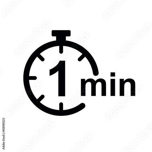 1 minute timer icon, stopwatch or countdown icon of 1 minute flat vector illustration isolated on white background.