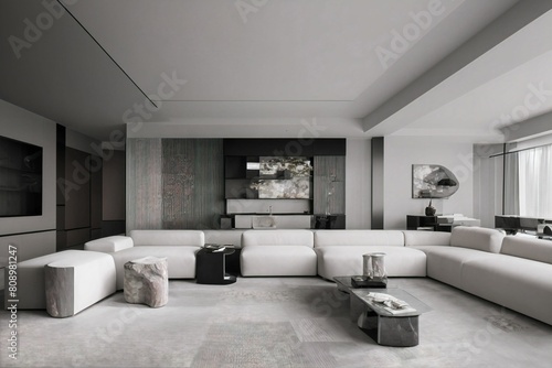 Modern interior design of living room 3D Rendering  living room  interior  architecture