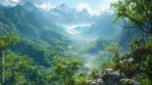Stunning mountain scenery Where forests and rocks meet in a symphony of tranquility.