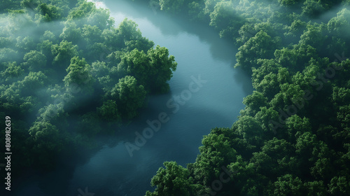 A forest with a river running through it