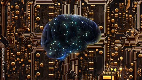 Visão artística de uma emulação de cérebro humano por uma IA e sua atividade de processamento. photo
