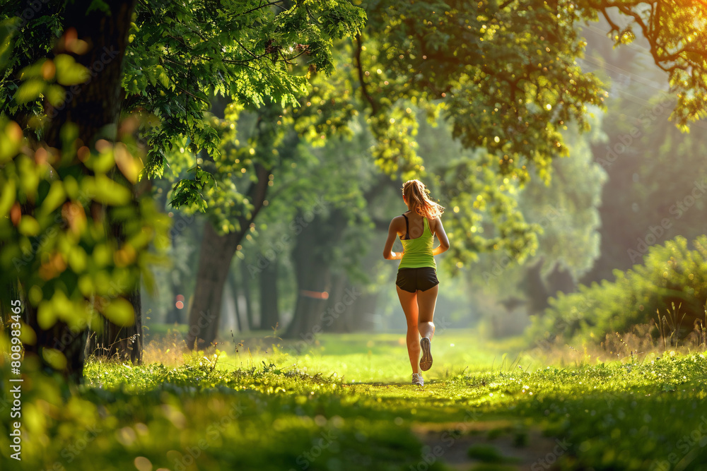 back view of young woman jogging in the park back view of young woman jogging in the park