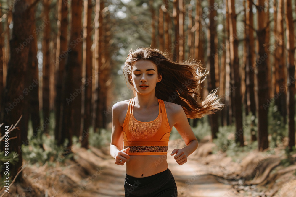 beautiful woman jogging in the forest beautiful woman jogging in the forest