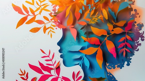 Kobieta z kolorowymi liśćmi