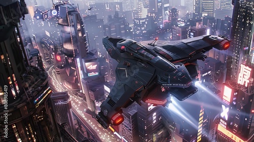 Illustrate a thrilling scene of Cyberpunk superheroes soaring above a dystopian cityscape