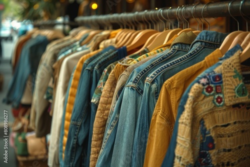 Fashionable assortment of jackets and coats on display in a boutique, showcasing various styles and patterns