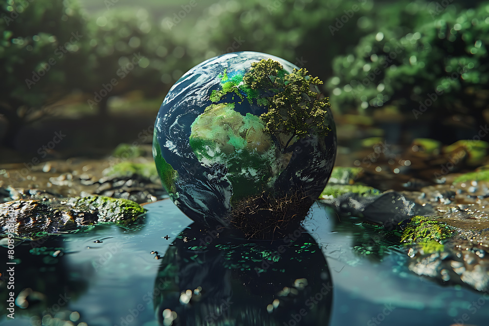 Earth divided: lush greenery contrasts with polluted landscape, emphasizing environmental contrast and eco awareness Earth divided: lush greenery contrasts with polluted landscape, emphasizing environmental contrast and eco awareness