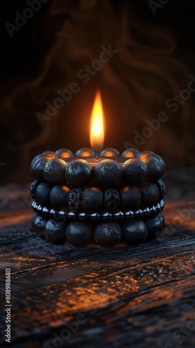 Black Bone Bracelet Amulet and Ritual Candle in Mystical Voodoo Setting photo