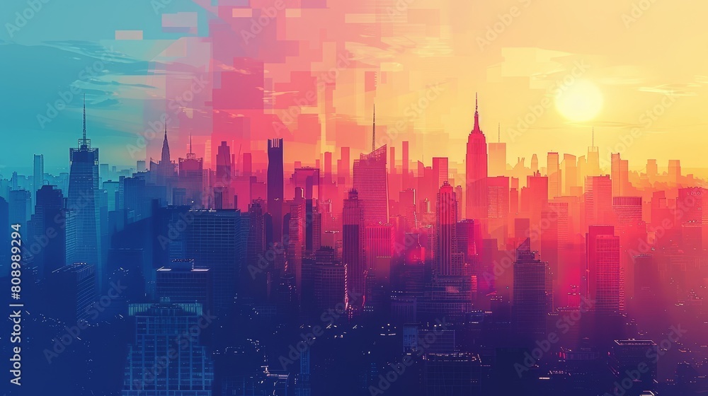 Urban Gradients Cityscape: An illustration showcasing gradients in urban environments