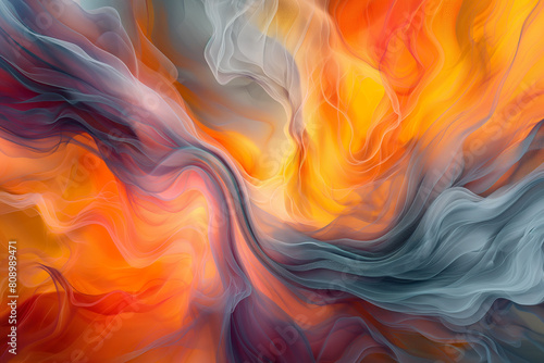 abstract background with flames, Surrounding the fluid color effect, abstract textures and patterns add depth and dimension to the composition