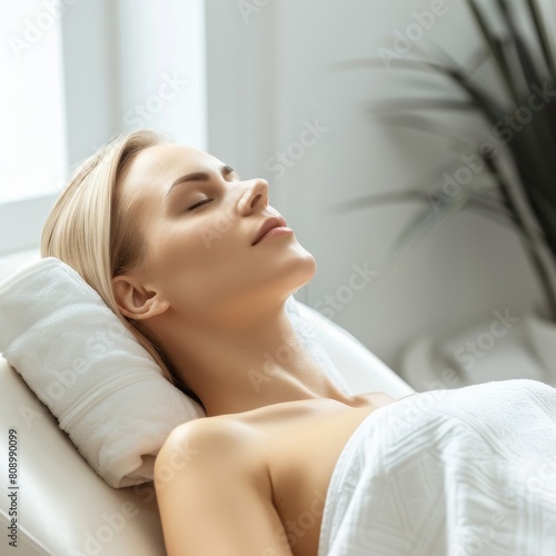 Woman Relaxing in Massage Chair