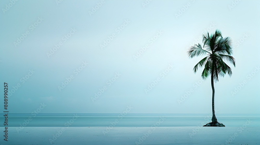 Serene Coastal Paradise:A Solitary Coconut Tree's Peaceful Embrace Serene Coastal Paradise:A Solitary Coconut Tree's Peaceful Embrace