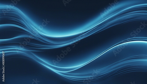 Light blue glowing abstract wave on dark blue background grainy texture banner design