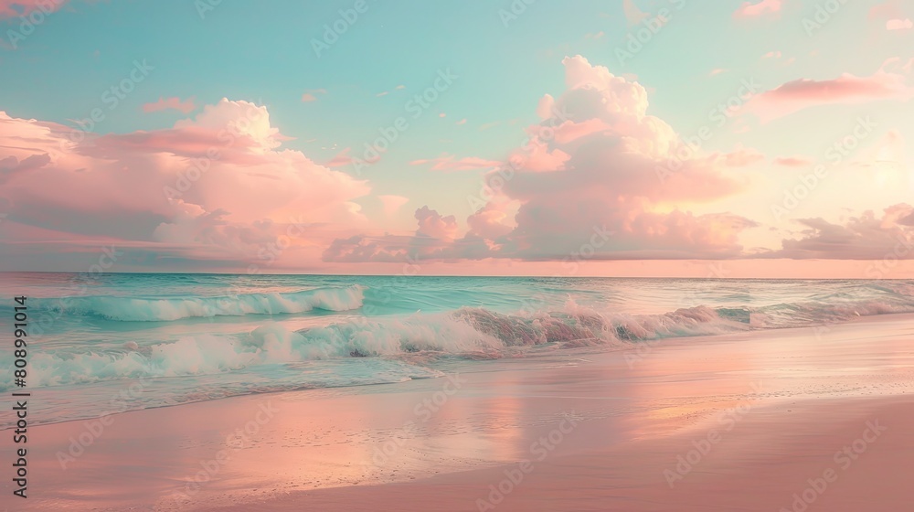 Serene Sunset at a Tropical Beach, Reflecting Calm Waters Serene Sunset at a Tropical Beach, Reflecting Calm Waters