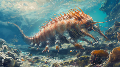 Scientific illustration of Anomalocaris: Based on fossil evidence and current research. © VRAYVENUS