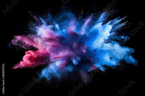 vibrant colored powder or smoke explosion creative ink splash on black background
