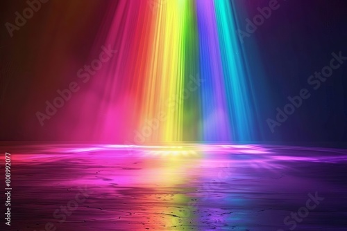 vibrant rainbow spotlight piercing through the darkness on stage digital art