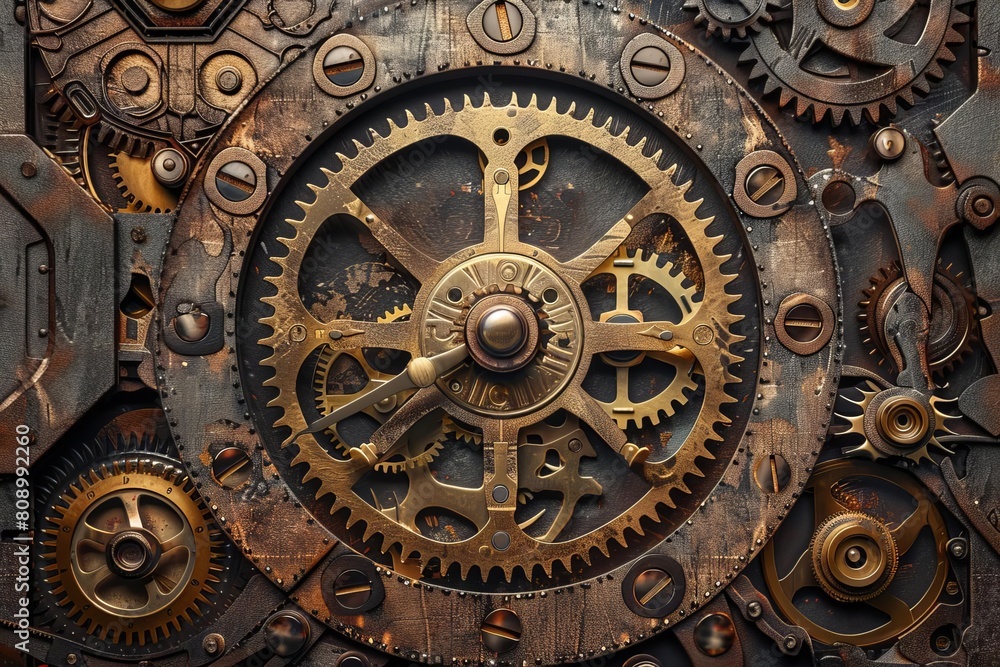vintage steampunk gears and clock mechanism concept illustration