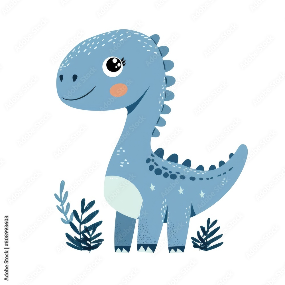 An adorable flat-style illustration of a little dinosaur An adorable flat-style illustration of a little dinosaur