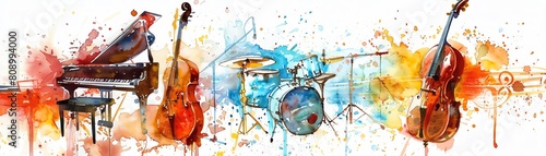 A beautiful watercolor painting of a jazz band