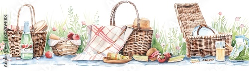Create a seamless pattern with a watercolor picnic theme photo