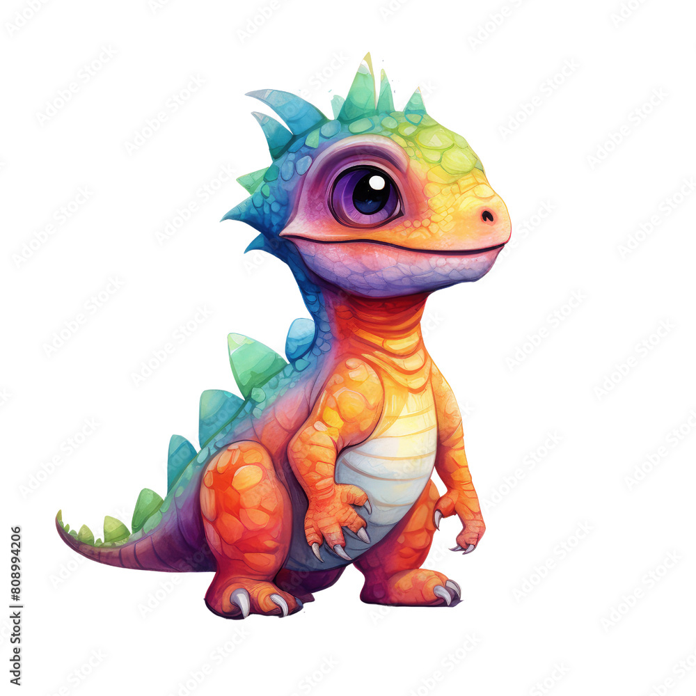 A colorful baby dinosaur with a big smile on its face A colorful baby dinosaur with a big smile on its face