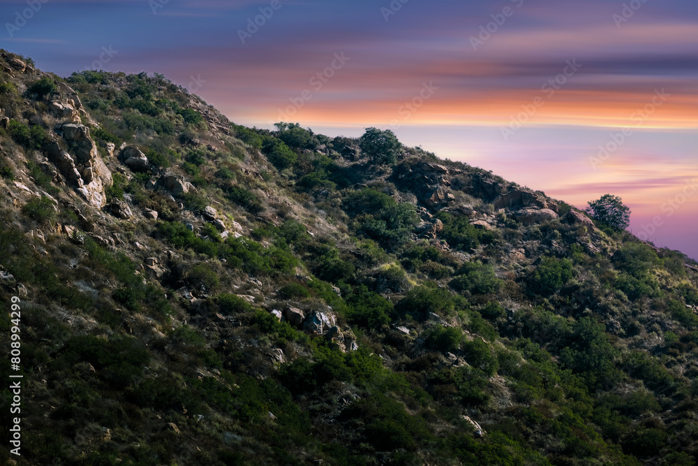 Beautiful landscape view from road trip California, image of sunset over countryside landscape