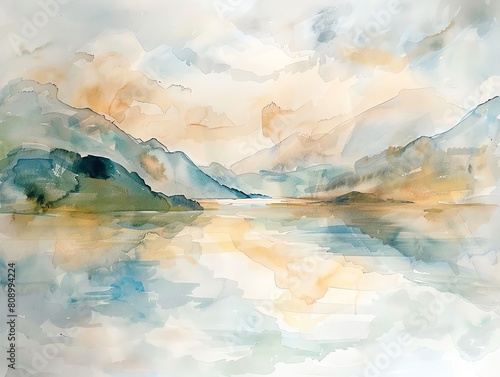 An abstract watercolor painting of a mountain landscape