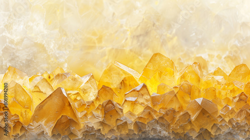 Brilliant close-up of yellow citrine crystal cluster. Gemstone texture background. Generative AI