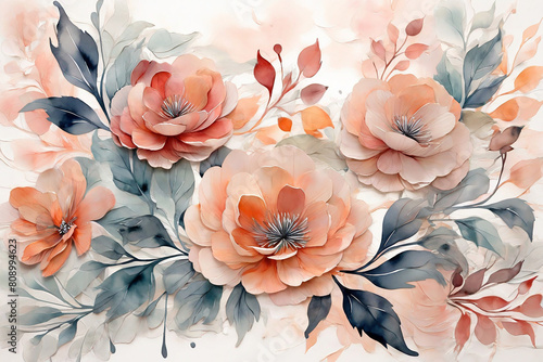 Vintage floral background with watercolor flowers. Hand-drawn illustration.