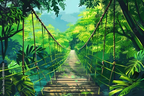 lush green tropical footbridge scenic landscape illustration photo