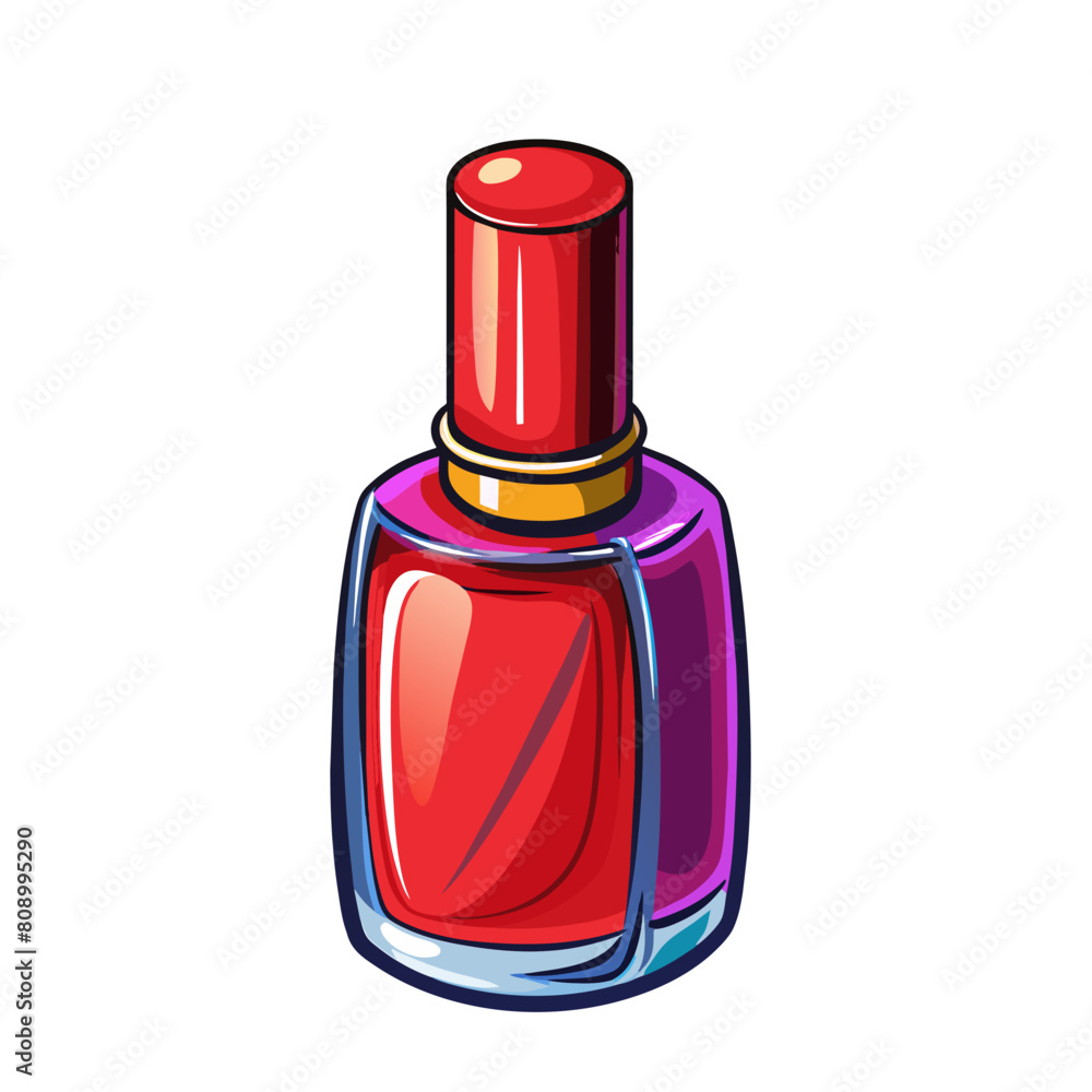 Round red glossy nail polish bottle with black cap Round red glossy nail polish bottle with black cap