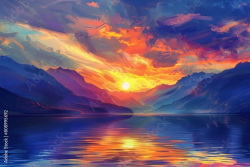 majestic and wild landscape at stunning sunset digital nature painting