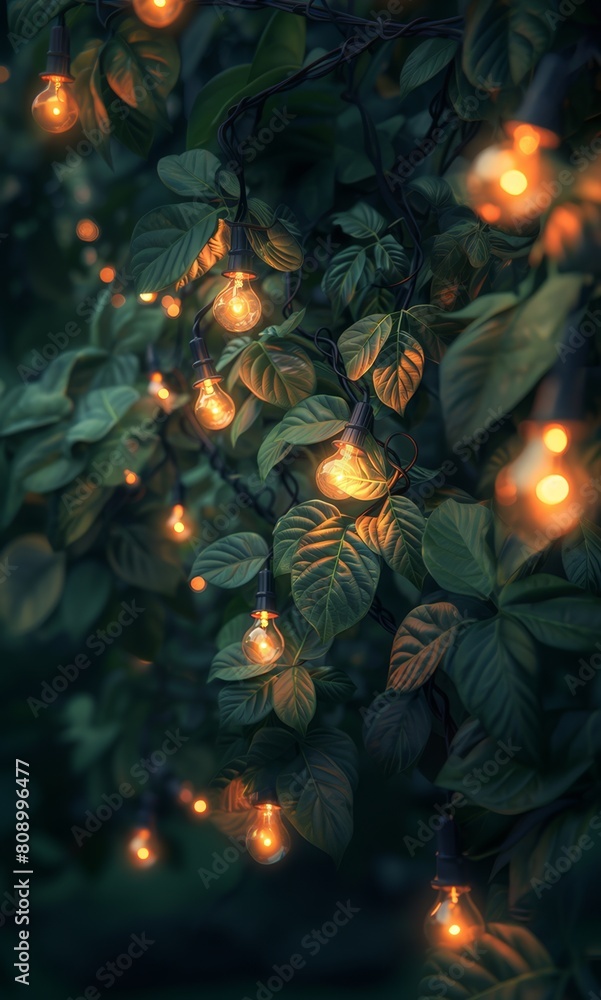 Cozy Background of Leaves with Light Bulbs. Cozy Background of Leaves with Light Bulbs.