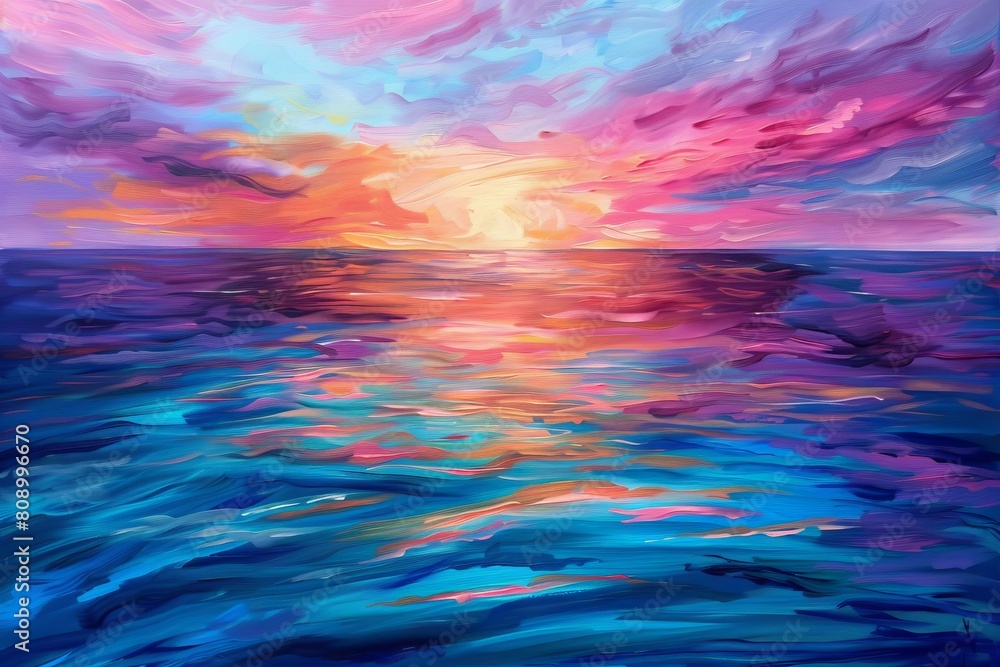 mesmerizing sunset reflection on tranquil sea surface abstract seascape acrylic painting mesmerizing sunset reflection on tranquil sea surface abstract seascape acrylic painting