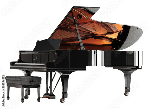 Elegant grand piano with stool isolated on transparent background png photo