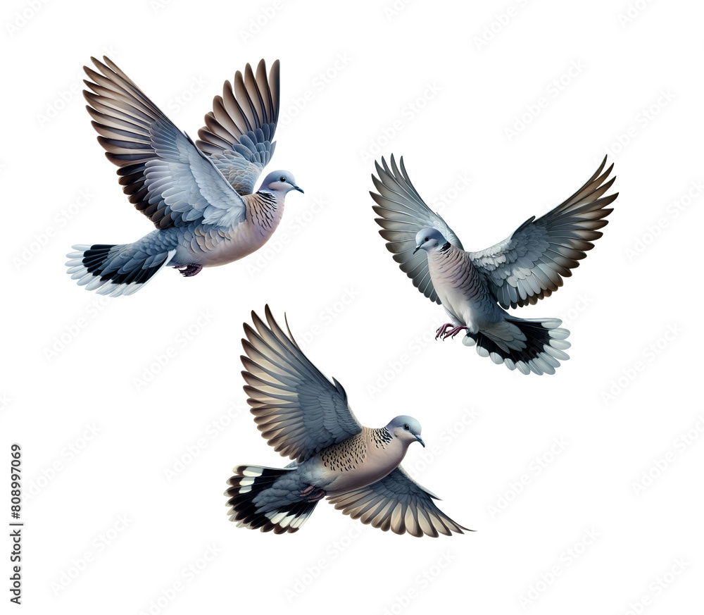A set of beautiful Grey-fronted Doves flying, isolated on a transparent background A set of beautiful Grey-fronted Doves flying, isolated on a transparent background