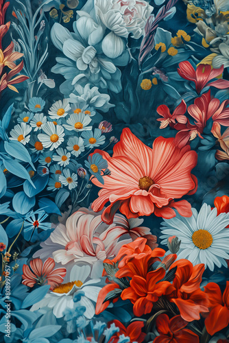 Fabric pattern  flower painting style  watercolor  oil paint