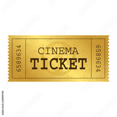 Vector golden ticket template. Cinema ticket. Invite. Vector illustration