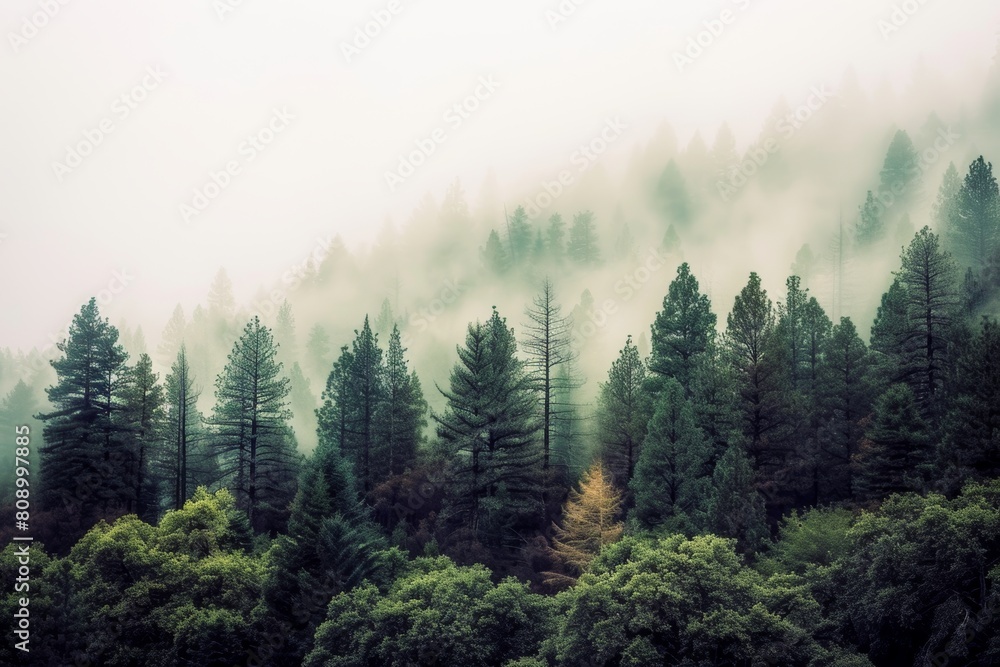 Natural forest background with foggy Natural forest background with foggy