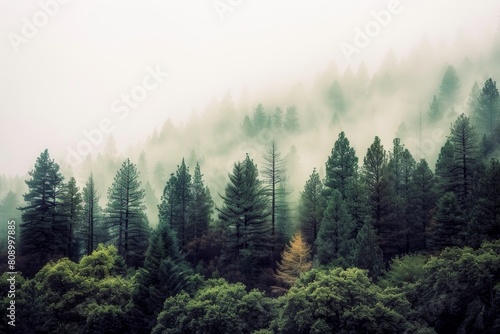 Natural forest background with foggy