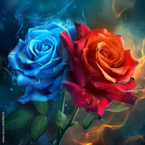 there are two roses that are in the picture with smoke