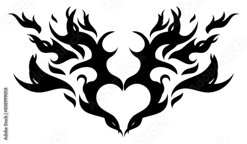 Trendy tribal heart hand drawn illustration. Neotribal goth heart design, print for T-shirts. Vector isolated on white background.