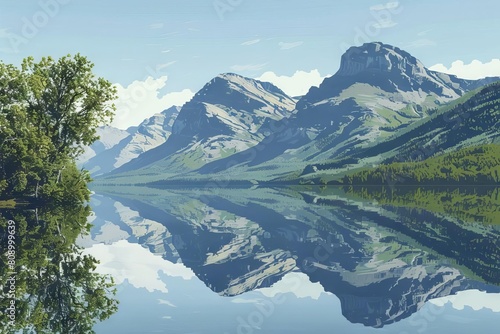 serene waterton lakes majestic mountains reflected in tranquil waters aigenerated landscape photo