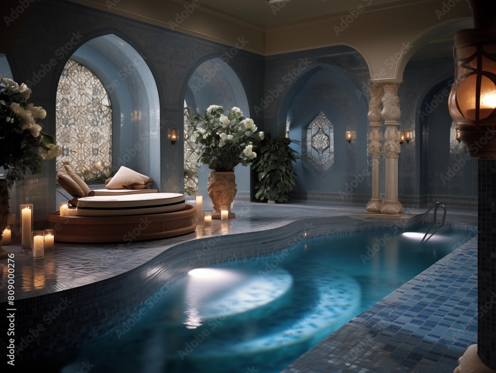 A Serene Evening at an Opulent Indoor Pool