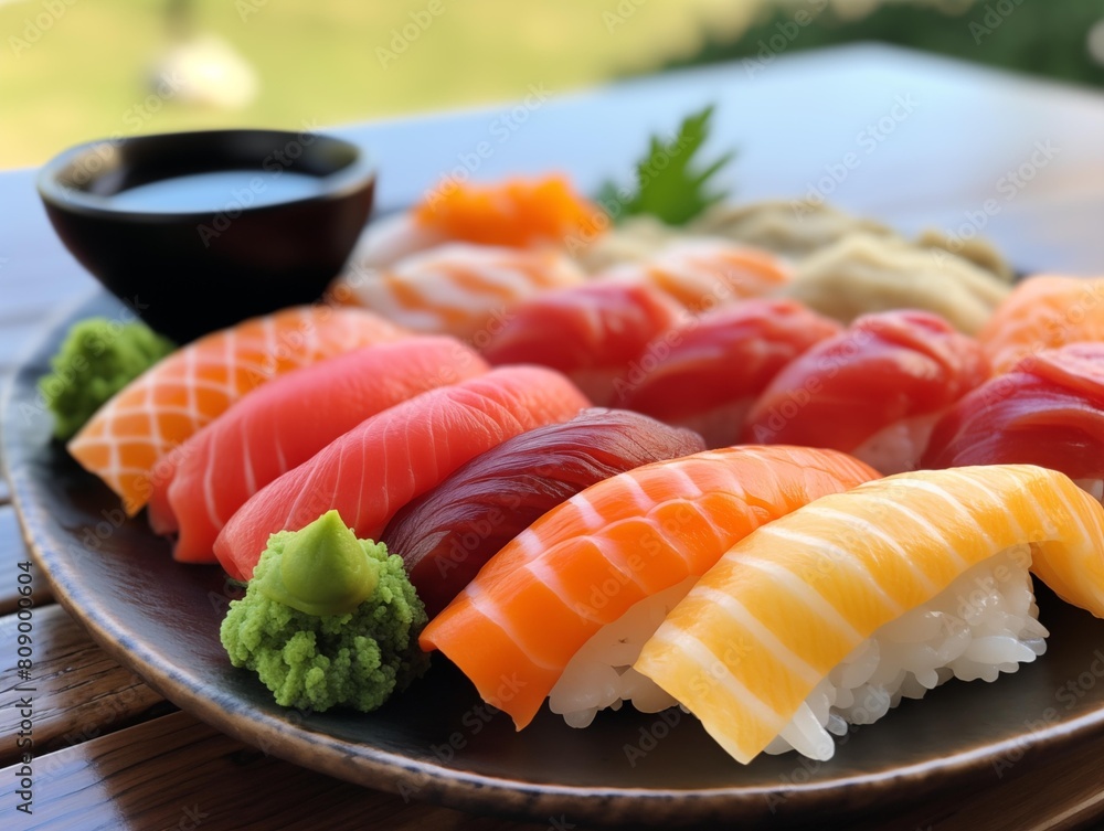 Chef's Selection of Sushi on a Sunny Patio