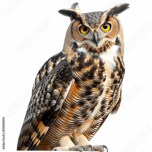 Realistic Owl or eagle-owl bird vector isolated icon. Wild forest feathered nocturnal predatory bird of prey. Wildlife fauna and zoology symbol for zoo nature adventure club